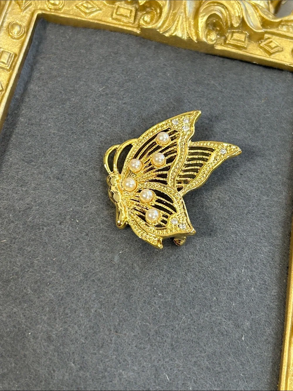 Vintage Marvella Gold Butterfly Pin with Pearl Accents - Women Accessories